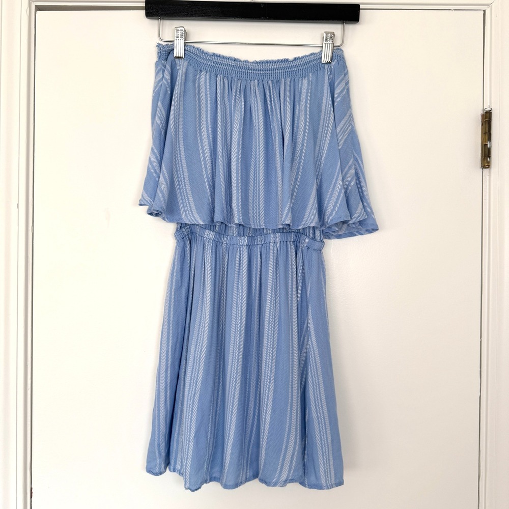 Show Me Your Mumu Casita Blue White Striped Off Shoulder Mini Dress Small